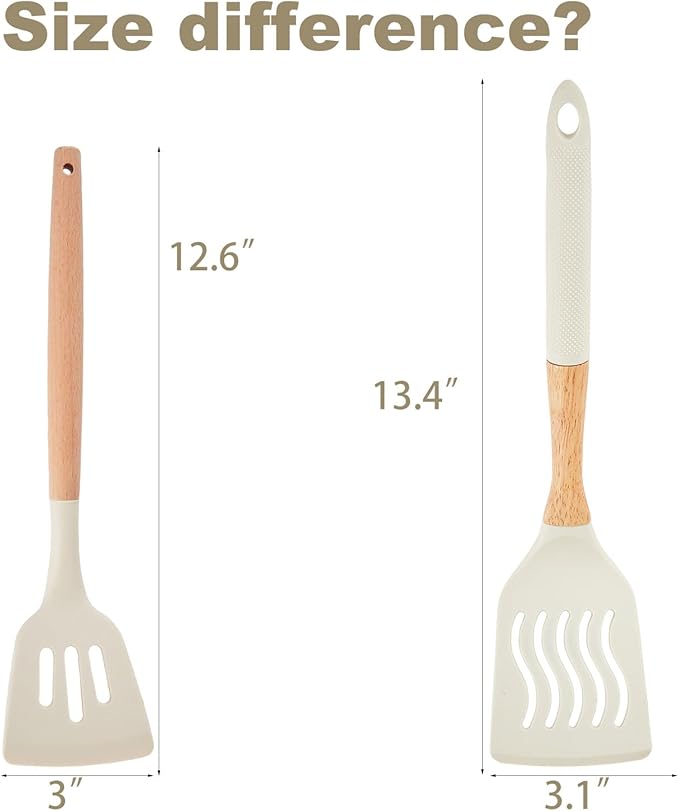 Kitchen Utensils Set - 7 PCS Non-Stick Silicone Cooking Utensils Set Spatula Set with Holder, Wooden Handle Spoon,Tongs,Whisk Kitchen Gadgets Tools Set for Nonstick Cookware (Cream White-7Max) - Image 7