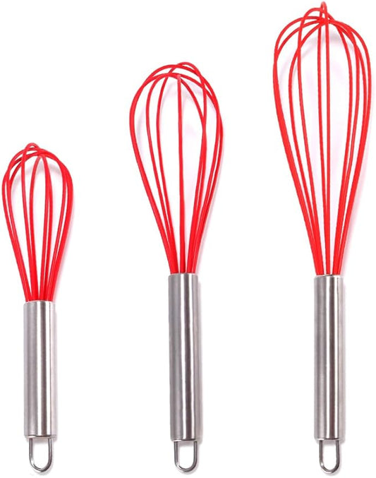 Silicone Whisk set of 3, 8+10+12in Kitchen Balloon Wire Whisks, Hand Egg Mixer Beater for Cooking