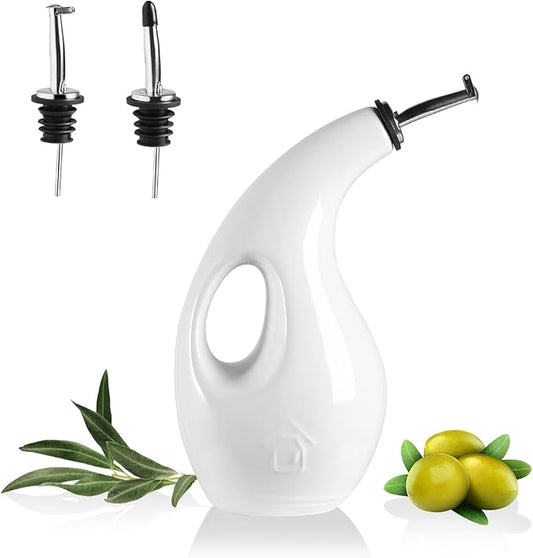 Sweejar Ceramic Olive Oil Dispenser Bottle, 24 Oz Opaque Cruet Protects EVOO Oil to Reduce Oxidation, Suitable for Storage Vinegar, Coffee Syrups, Liquids (White) by Sweejarco1949