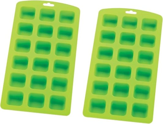 HIC Kitchen Silicone 18-Hole Ice Tray, Non-Stick, Set of 2, Each Tray Makes 18 Square Cubes