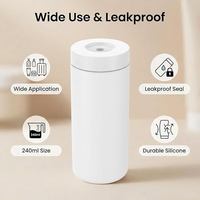 Dish Soap Dish Dispenser, 240ml Silicone Squeeze Washing Up Liquid and Hand Soap Refillable Bottles, Dishwashing Liquid Dispensing for Kitchen & Bathroom (White)