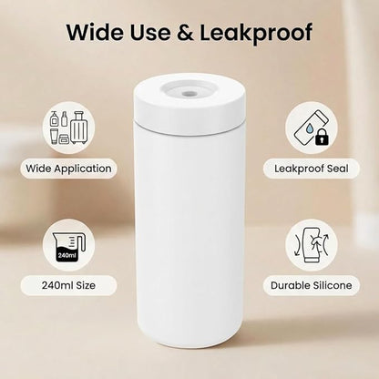 Dish Soap Dish Dispenser, 240ml Silicone Squeeze Washing Up Liquid and Hand Soap Refillable Bottles, Dishwashing Liquid Dispensing for Kitchen & Bathroom (White)