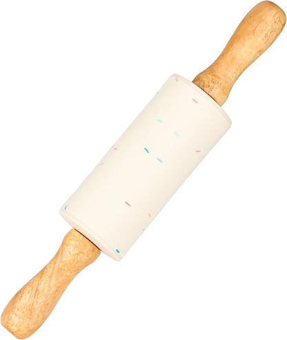 Mini Silicone Rolling Pin for Kids, Non-stick Surface Wood Handle, 9 Inch 1 Pack White Candy Granules by Honglida