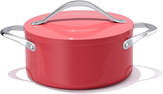 CookinCraze Dutch Oven Pot with Lid 4.5QT Stock Pot (9.5"x 4") Nonstick Ceramic Coated Soup Pot Non-Toxic PFAS-Free for Braising, Baking Bread & Stewing, Compatible for All Cooktops(Induction/Gas/Electric) Oven Safe to 500°F, Fusion Red
