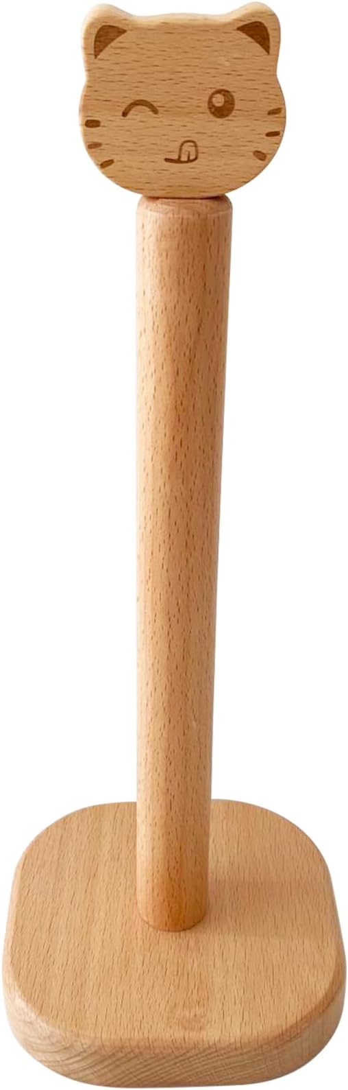 Cute Paper Towel Holder, Wooden Kitchen Roll Stand Organizer Free Standing, Housewarming Gift Present for Friends