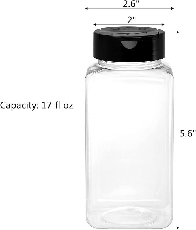 Tosnail 16 Pack 17 Fluid Oz Clear Plastic Spice Jars Spice Containers Spice Bottles Seasoning Organizer with Black Lids - Image 2