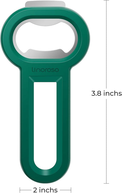 Linoroso Magnetic Bottle Opener Pop Can Opener for Refrigerator, Beer Bottle Opener and Soda Can Opener with Cap Catcher, Portable Beer Opener for Bartender, Home, Restaurant, Bar Tools, 4 Pack, Green