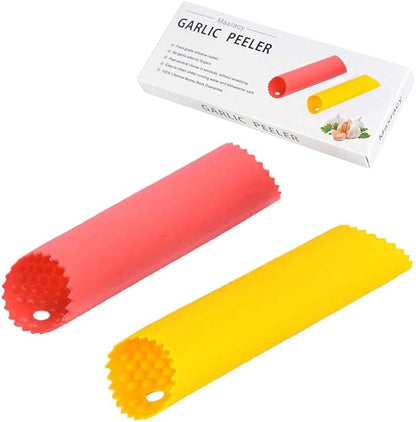 2 Set Silicone Garlic Peeler Easy Roller Tube Useful Garlic Odorfree Kitchen Tool (Red,Yellow) by MaxracyInc