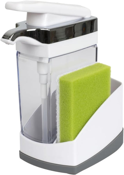 Casabella Sink Sider Solo Soap Pump and Sponge Caddy for Kitchen Sinks, Kitchen Sink Organizer Sponge Caddy and Soap Pump Combo, White by Casabella