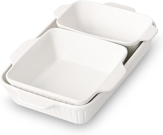 DOWAN Ceramic Casserole Dishes Set of 3, 13''/8''/4'', White by DOWAN