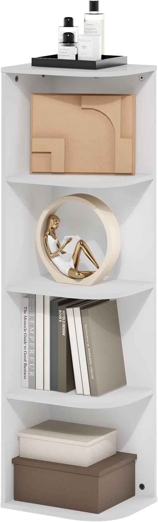 Furinno Pasir 4-Tier Corner Open Shelf Bookcase, White by Furinno-FitsYourSpaceFitsYourBudget