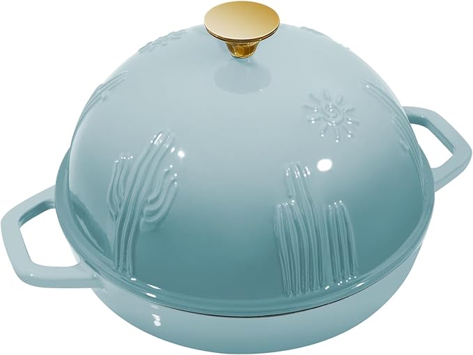 Flavehc Cast Iron Bread Oven With Cloche Lid for Baking - Blue Enameled Dutch Oven With Dome Lid for Sourdough - 5 qt - Image 2