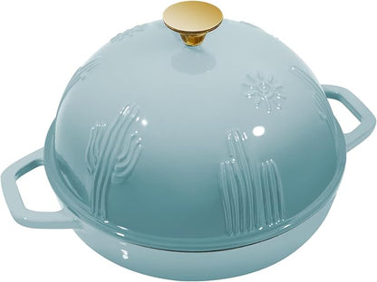 Flavehc Cast Iron Bread Oven With Cloche Lid for Baking - Blue Enameled Dutch Oven With Dome Lid for Sourdough - 5 qt - Image 2