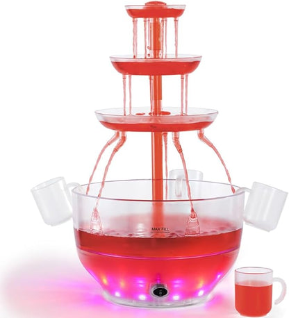 Kusini Drink Fountain for Parties - 1.5 Gal, 3 Tier Punch Bowl Drink Tower, LED Base, 4 Reusable Cups - Drink Dispenser Machine for, Juice, Punch, Pani Puri Fountain for Party Hosting Supplies by Kusini