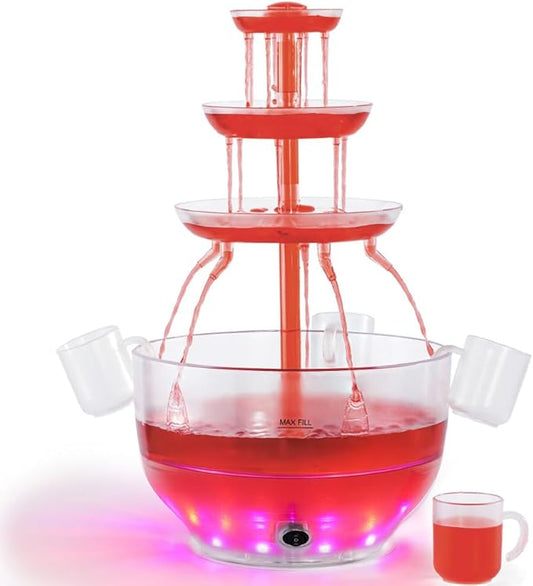 Kusini Drink Fountain for Parties - 1.5 Gal, 3 Tier Punch Bowl Drink Tower, LED Base, 4 Reusable Cups - Drink Dispenser Machine for, Juice, Punch, Pani Puri Fountain for Party Hosting Supplies by Kusini