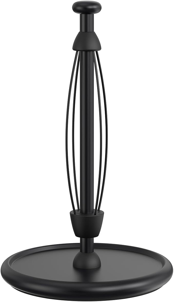 VEHHE Paper Towel Holder Countertop with Weighted Base, One-Handed Tear Paper Towel Holder with Damping Function and EVA Non-Slip Pad for Bathroom and Kitchen (Black) by VEHHE