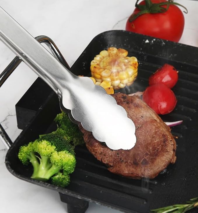3 PCS Kitchen Tongs Set, Stainless Steel with Silicone Grips, 12, 9 & 7 Inch, Lockable Heat Resistant for Grill Camping Cooking BBQ
