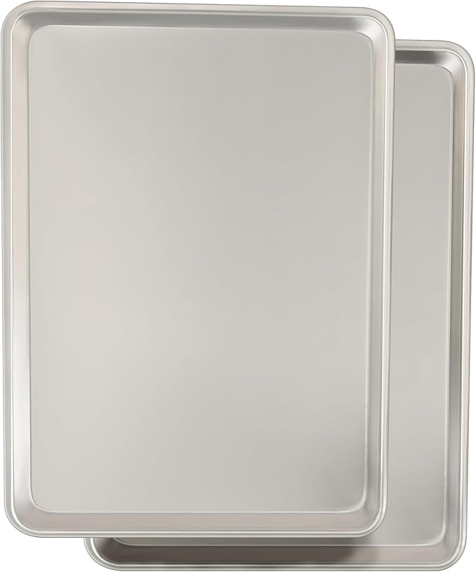 Commercial Quality Baking Sheet Pan Set, Natural Aluminum Cookie Sheet, Umite Chef Warp Resistant Baker's Half Sheet Pan, Large Thick Cookie Tray Pans for Baking, Roasting(2 Pack, 18X13In) by UmiteChef