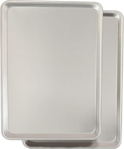 Commercial Quality Baking Sheet Pan Set, Natural Aluminum Cookie Sheet, Umite Chef Warp Resistant Baker's Half Sheet Pan, Large Thick Cookie Tray Pans for Baking, Roasting(2 Pack, 18X13In) by UmiteChef