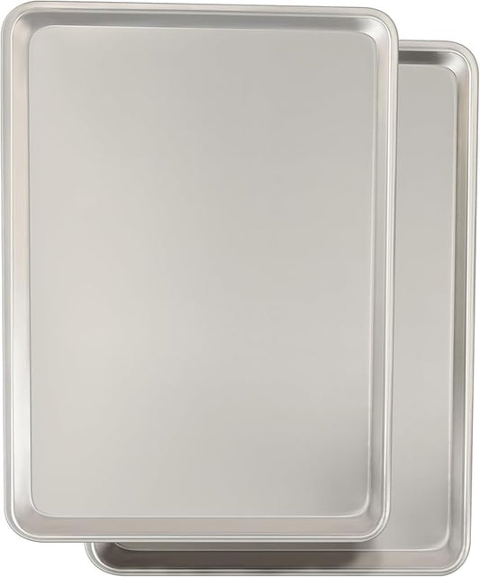 Commercial Quality Baking Sheet Pan Set, Natural Aluminum Cookie Sheet, Umite Chef Warp Resistant Baker's Half Sheet Pan, Large Thick Cookie Tray Pans for Baking, Roasting(2 Pack, 18X13In) by UmiteChef
