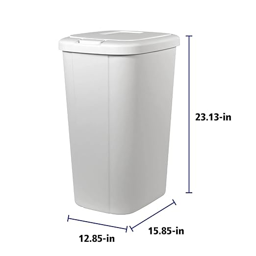 Solid Color 13.3 Gal Touch Top Plastic Trash Can, Spring Loaded Lid Garbage Bin for Kitchen,Home, Bedroom, Bathroom,Office & Slim Space-Saving (White)