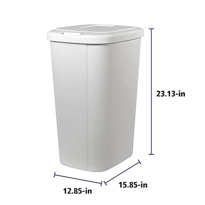 Solid Color 13.3 Gal Touch Top Plastic Trash Can, Spring Loaded Lid Garbage Bin for Kitchen,Home, Bedroom, Bathroom,Office & Slim Space-Saving (White)