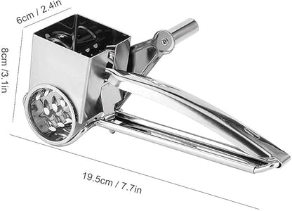 Stainless Steel Single Drum Rotary Cheese Grater, Multipurpose Rotary Cheese Grater with 3 Different Rotatable Drums for Parmesan, Mozzerella, Vegetables and More