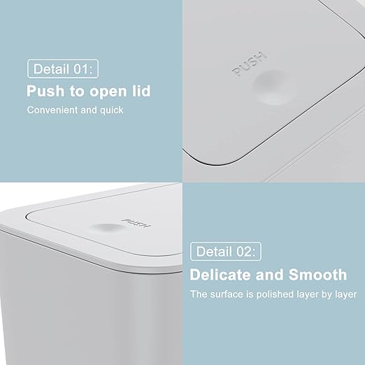 3 Pack 10 Liter / 2.6 Gallon Bathroom Trash Can, Small Trash Can with Lid, Garbage Can Waste Basket for Bathroom, Kitchen, Bedroom, Powder Room, Craft Room, Office, College (Gray) - Image 6