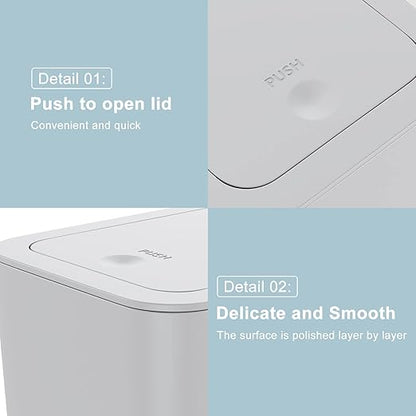 3 Pack 10 Liter / 2.6 Gallon Bathroom Trash Can, Small Trash Can with Lid, Garbage Can Waste Basket for Bathroom, Kitchen, Bedroom, Powder Room, Craft Room, Office, College (Gray) - Image 6