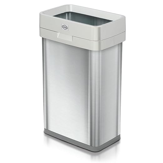 Clorox 13 Gallon Trash Can - 50L Slim Open Top Garbage Bin for Commercial Spaces, Kitchen, Office - Narrow Rectangular Stainless Steel Body with Hinged Rim Protection by Clorox