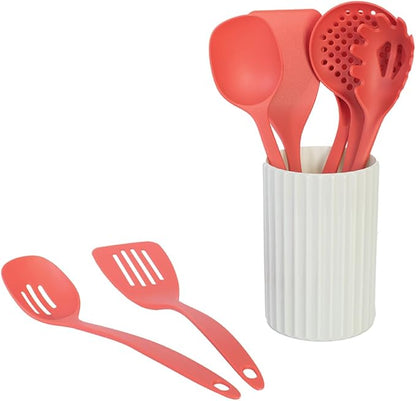 Glad Kitchen Utensils Set, 8pcs - Nonstick Cooking Tools with Utensil Holder - Nylon Spoon, Ladle, Skimmer, Spaghetti Server, and Turner Spatula Set - Dishwasher Safe, Rust - Image 3