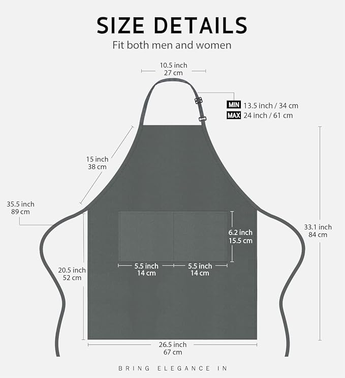 Syntus Apron for Men Women, Adjustable Cooking Kitchen Chef Aprons with 2 Pockets, Cotton/Polycotton/Polyester - Image 2