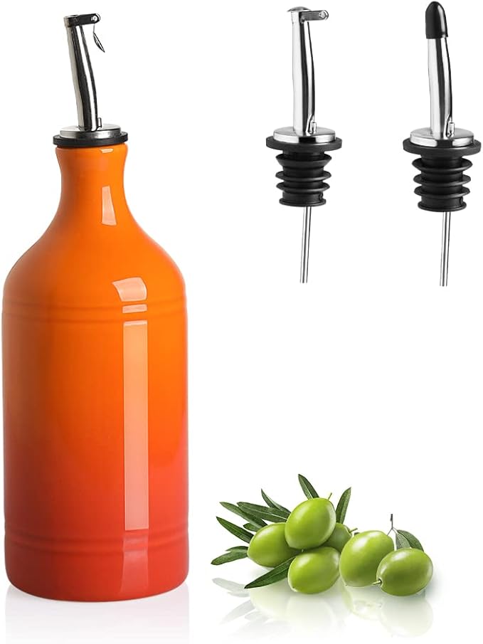 Sweejar Ceramic Olive Oil Dispenser Bottle, Opaque Oil Cruet Protects to Reduce Oxidation, Suitable for Storage Vinegar, Coffee Syrups & Other Liquids, Pack of 1, 15.5 Fl Oz(Gradient Orange) by Sweejarco1949