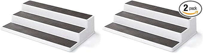 Copco 2555-0188 Non-Skid 3-Tier Spice Pantry Kitchen Cabinet Organizer, 15-Inch, White/Gray (Pack of 2) by Copco