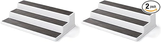 Copco 2555-0188 Non-Skid 3-Tier Spice Pantry Kitchen Cabinet Organizer, 15-Inch, White/Gray (Pack of 2) by Copco