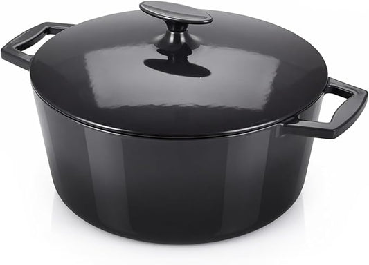 Nuwave 6QT LUX Healthy Enameled Cast Iron Dutch Oven Pot with Lid, Heavy Duty 7-Layer Enamel, Enhanced Rust Protection, Dual Handles, Oven Safe to 500°F for Sourdough Bread Baking, Braise, Stew, Roast