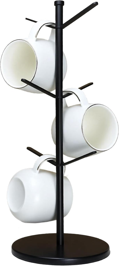 Premium Mug Tree, 6 Hooks Upgraded Stable Metal Mug Holder, Bamboo Base Coffee Mug Cup Rack for Counter Top, Mug Display, Home Storage and Cup Organizer, Black by Unknown