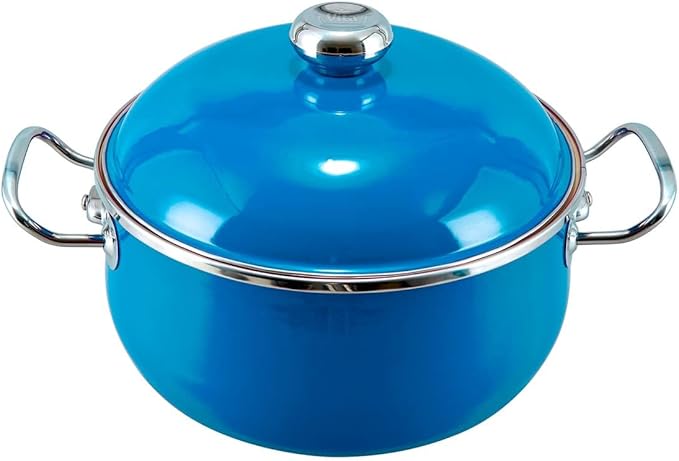 VITA 6-Quart Dutch Oven (Blue) with Lid for All Stove Tops (Enamel on Steel) Dishwasher & Oven Safe up to 500 ℉ - Quick & Even Heat Distribution - Enameled Interior is Non-Reactive & Easy to Clean by VitaVitroAcciaio