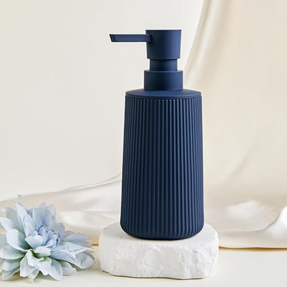 Small Soap Dispenser for Bathroom and Kitchen, Modern Farmhouse Striped Style Plastic Hand Soap Dish Soap Dispenser with Pump Matte Blue - Image 5