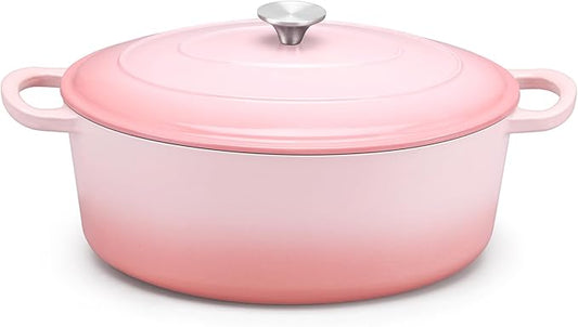 E-far 5QT Oval Dutch Oven Pot with Lid, Enameled Cast Iron Dutch Oven with Dual Handles, Heavy-Duty Cookware for Sourdough Bread Baking, Braising, Stews, Oven Safe & Easy Clean, Pink