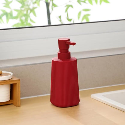 Small Soap Dispenser for Bathroom and Kitchen, Modern Farmhouse Striped Style Plastic Hand Soap Dish Soap Dispenser with Pump Matte Red - Image 5