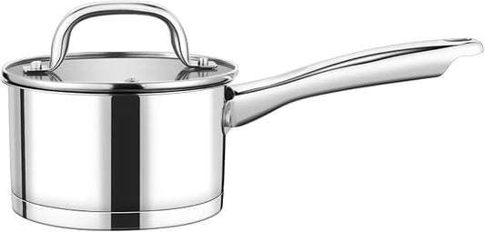 P&P CHEF 1 Quart Saucepan with Lid Set, Stainless Steel Small Cooking Pot Induction Sauce Pan for Pasta Soup, Ergonomic Handle & Tri-ply Base, Dishwasher Safe, 1 Pan by PPCHEF