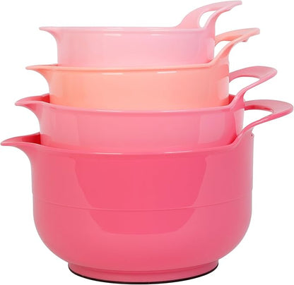 BoxedHome 4 Pack Nesting Mixing Bowl with Pour Spout and Handle, BPA free Microwave & Dishwasher Safe(Pink Gradient, 4 Pack with Handle) by BoxedHomeProducts