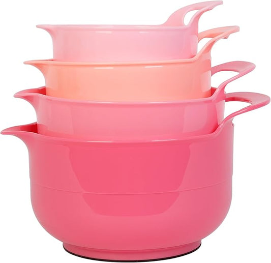 BoxedHome 4 Pack Nesting Mixing Bowl with Pour Spout and Handle, BPA free Microwave & Dishwasher Safe(Pink Gradient, 4 Pack with Handle) by BoxedHomeProducts