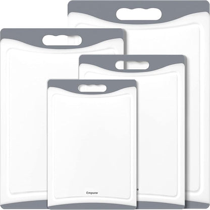 Extra Large Cutting Boards, Plastic Cutting Boards for Kitchen (Set of 4) Cutting Board Set Dishwasher Safe Chopping Board with Juice Grooves Easy-Grip Handles, Grey, Empune by Empune