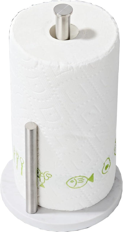 Brushed Nickel Paper Towel Holder,Stainless Steel Paper Towel Holder for Kitchen Roll Organize, Standard or Jumbo-Sized Roll Paper, Countertop Roll Dispenser with Marble Base