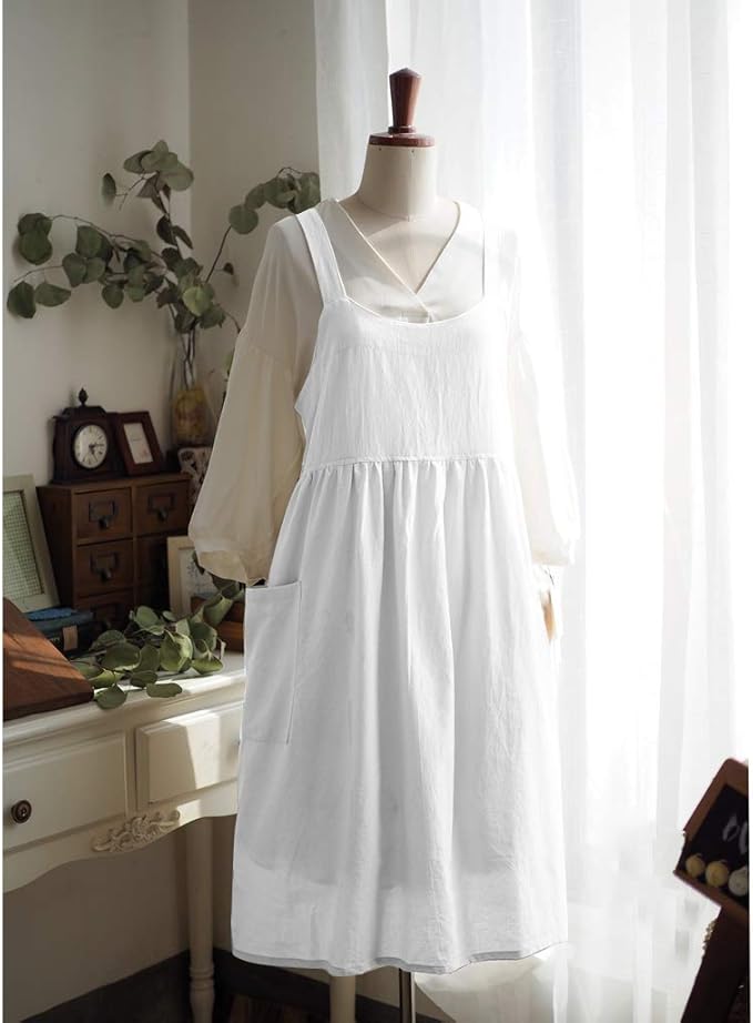 Uaussi Cotton Linen Apron Cross Back Work Apron for Women with Pockets Pinafore Dress X Cross Halter Apron for Chef Gardening - Image 6