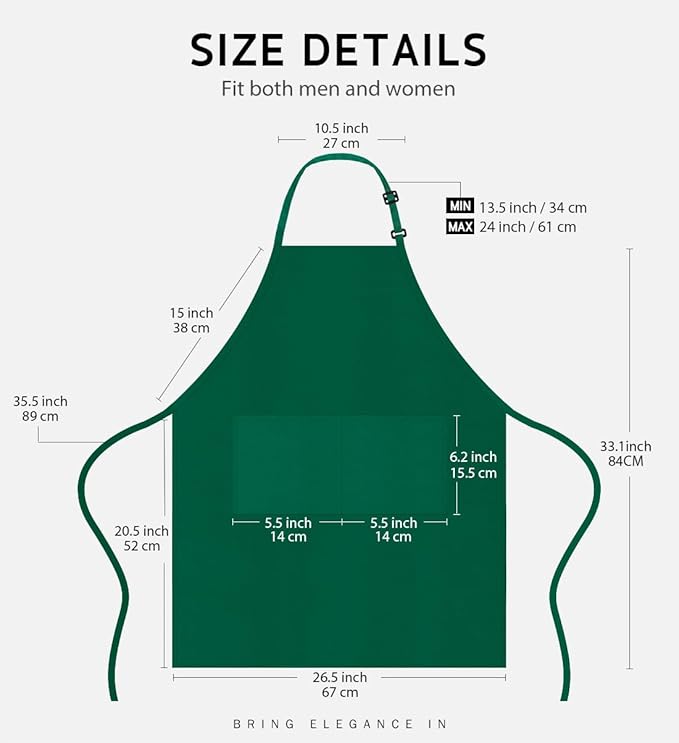 Syntus Apron for Men Women, Adjustable Cooking Kitchen Chef Aprons with 2 Pockets, Cotton/Polycotton/Polyester - Image 2