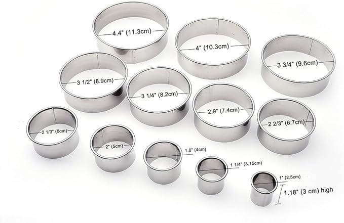 12 Piece Round Cookie Cutters Set, Donut Cutter Set, Stainless Steel Circle Fondant Molds For Dough Pastry Biscuits English Muffins