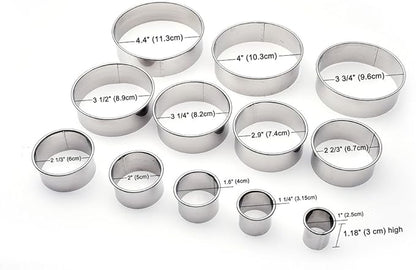 12 Piece Round Cookie Cutters Set, Donut Cutter Set, Stainless Steel Circle Fondant Molds For Dough Pastry Biscuits English Muffins